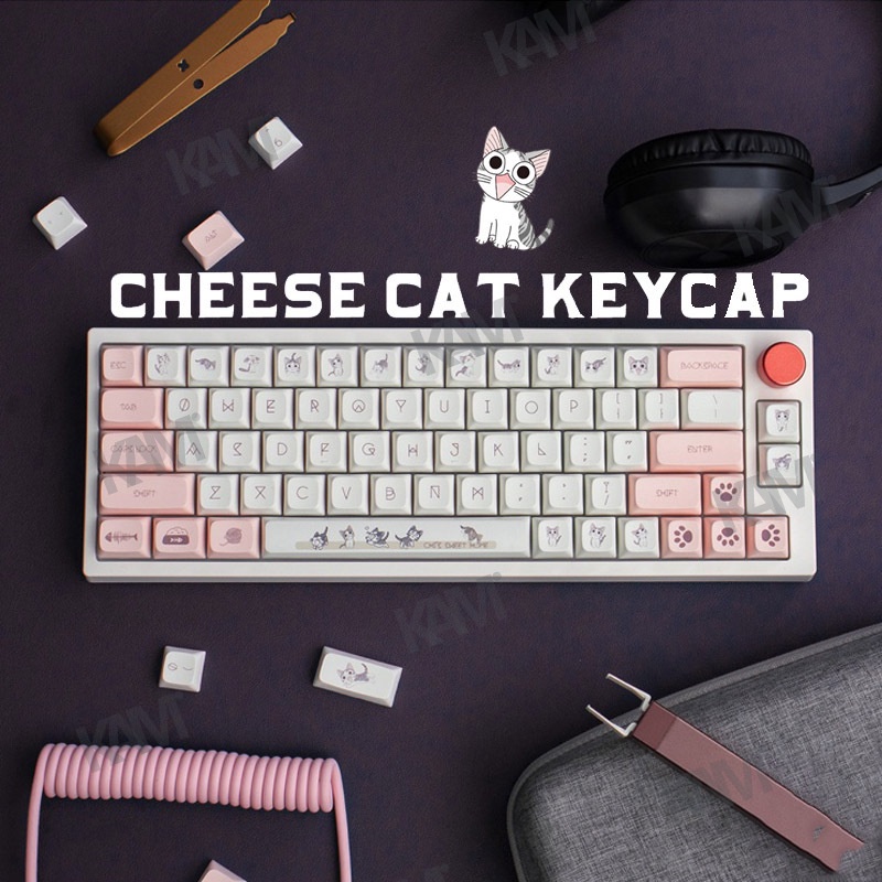 Kam XDA Keycaps PBT ระเหิด 138 คีย์น่ารักชีส Cat Backlight Handmade Custom Keycaps สําหรับ 108/104/1