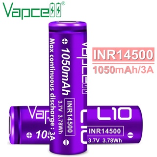 ถ่านชาร์จ Vapcell สีม่วง INR14500 1050mAh 3A  จำนวน 2 ก้อน ฟรีกล่องใส่ถ่าน