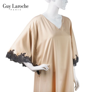 Guy Laroche GV3805 แม็กซี่ กระโปรงยาว ทรงค้างคาว คอวี ไหล่ล้ำ เนื้อผ้าซาตินเนียนนุ่ม ลื่นเย็นสบาย  **ฟรีไซส