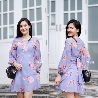 MASS Fashion : เดรสสั้นสีม่วง แขนยาว Dress - Luxury Dress