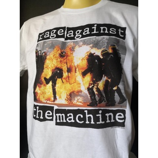 เสื้อยืดโอเวอร์ไซส์เสื้อวงนำเข้า Rage Against the Machine Police on Fire RATM Nu Metal Hiphop Rock Rap Retro Style Vinta