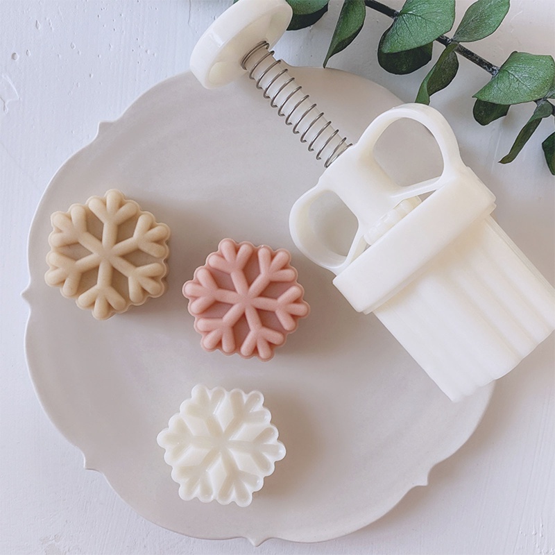 Alilin วัสดุพลาสติก 50g แสตมป์ขนมไหว้พระจันทร์รูปทรงเกล็ดหิมะ Moulds เบเกอรี่อุปกรณ์ขนมไหว้พระจันทร์
