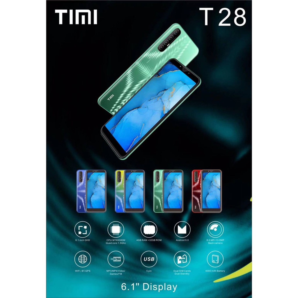 Timi T28จอ 6.1 New T28จอ6.1 แรม4รอม64 แถมฟรี ! ฟิล์ม+กระจก+เคส (ประกันศูนย์ไทยหนึ่งปี)