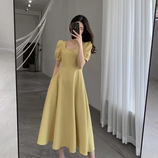 🍍Allure dress🍍เดรสคอเหลี่ยมฤดูร้อนใหม่แขนพัฟ A-line เอวฝรั่งเศส