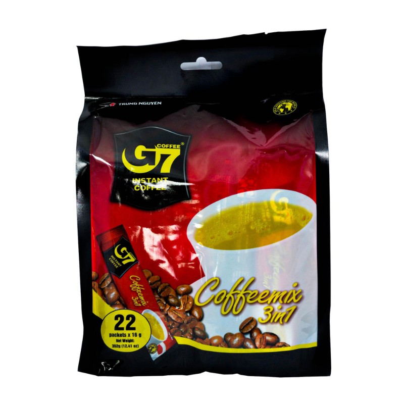 G7 3in1 instant coffee จีเซเว่น อินสแตนท์ คอฟฟี่ ทรี อินวัน (กาแฟสำเร็จรูป) 352 กรัม (บรรจุ 22 ซอง x16กรัม)