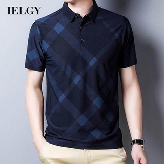 Ielgy เสื้อยืดโปโล แขนสั้น ผ้าเรยอน ระบายอากาศ สําหรับผู้ชาย