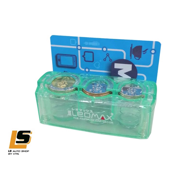 LEOMAX กล่องใส่เหรียญ ที่เก็บเหรียญ ที่ใส่เหรียญ รุ่นสไลด์ พร้อมที่หนีบบัตร รุ่น CH-1146 สีเขียวใส
