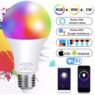 หลอดไฟอัจฉริยะ RGB+สีขาว+สีขาวอุ่น E27 9W 10Wหลอดไฟ Led Tuya Smart Life APPหรี่แสงได้ควบคุมเสียงทำงานร่วมกับAlexa google