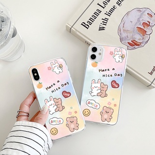 smile เคสไอโฟน 11 8พลัส rabbit bear เคส iPhone 13 pro max Xr Xs X 7 8 plus se2020 12 14 11 pro max phone case นิ่ม