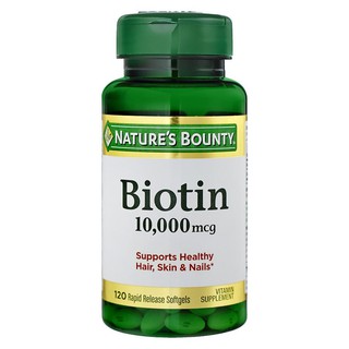 [ของแท้ 100%] NATURES BOUNTY BIOTIN 10,000 mcg (10000 mcg) 120 RAPID RELEASE SOFTGELS (NEW COLOR)