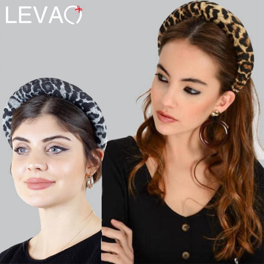 Levao Velvet Thick Leopard Women Headbands Hair Accessories Band Dot Print Wide Headwear Velvet Geometric Hairbands