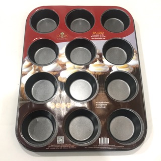 Non-Stick Muffin Pan ถาดอบมัฟฟิน 12 ถ้วย เคลือบเทปล่อนอย่างดี ขนาด 35.7*27 cm สูง 2.8 cm