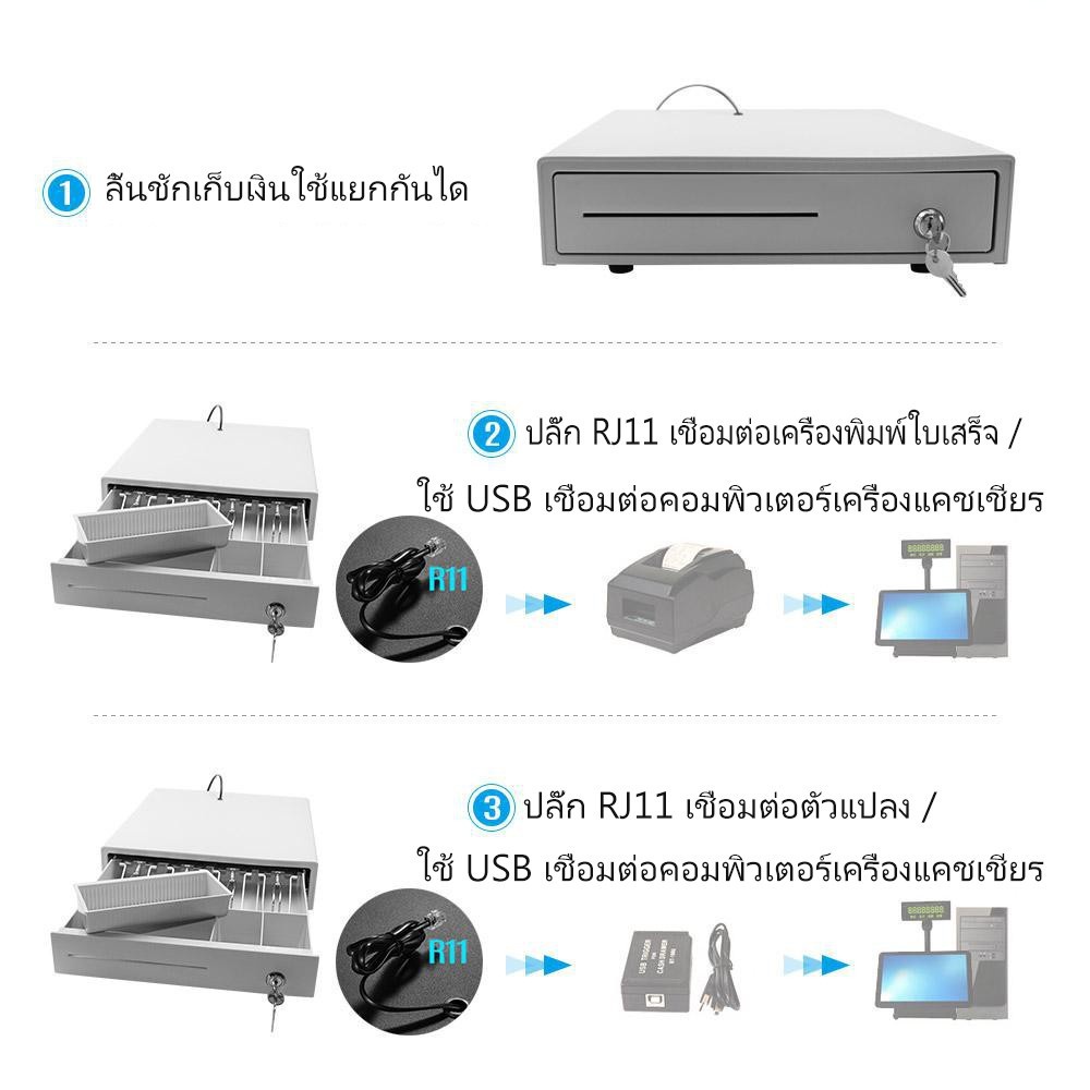 ลิ้นชักเก็บเงิน ลิ้นชักใส่เงิน Loyverse Pos กล่องเงินสด Cash Drawer รองรับธนบัตรไทย POS MobiPOS Ocha[พร้อมส่ง]