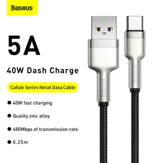 Baseus สายชาร์จเร็ว 5A 40W Type-C Cafule Metal Series สําหรับ Huawei Mate 40 Xiaomi 11 10