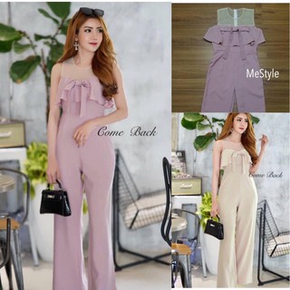 Jumpsuit กางเกง ระบายหน้าหลังแต่งโบว์ด้านหน้า ด้านบนแต่งผ้าซีทรู งานผ้าzara ซิปหลังค่ะ สวยหรู ดูดีมีคลาสสค่ะ