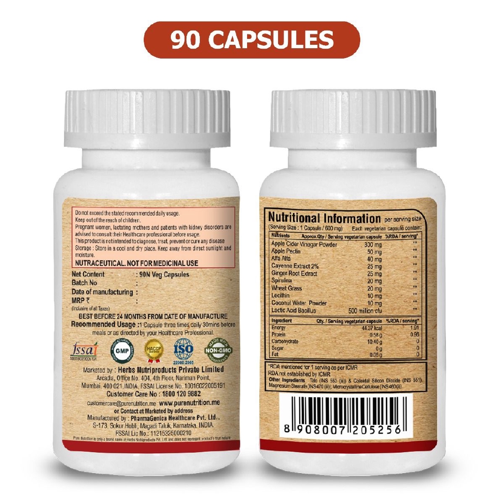 PURE NUTRITION Organic Apple Cider Vinegar Plus (Includes Prebiotic