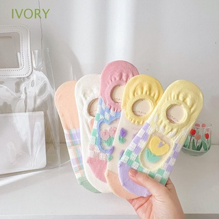 Ivory ถุงเท้าผ้าฝ้าย ตาข่าย ลายดอกทิวลิปน่ารัก หลากสี สไตล์วินเทจ แฟชั่นฮาราจูกุ สําหรับผู้หญิง