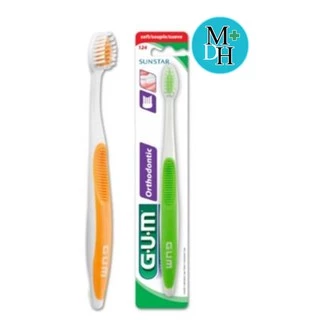 Gum 124 Orthodontic Toothbrush with Cap แปรงสีฟัน สำหรับ ผู้จัดฟัน พร้อมฝาครอบ จำนวน 1 ด้าม 05184