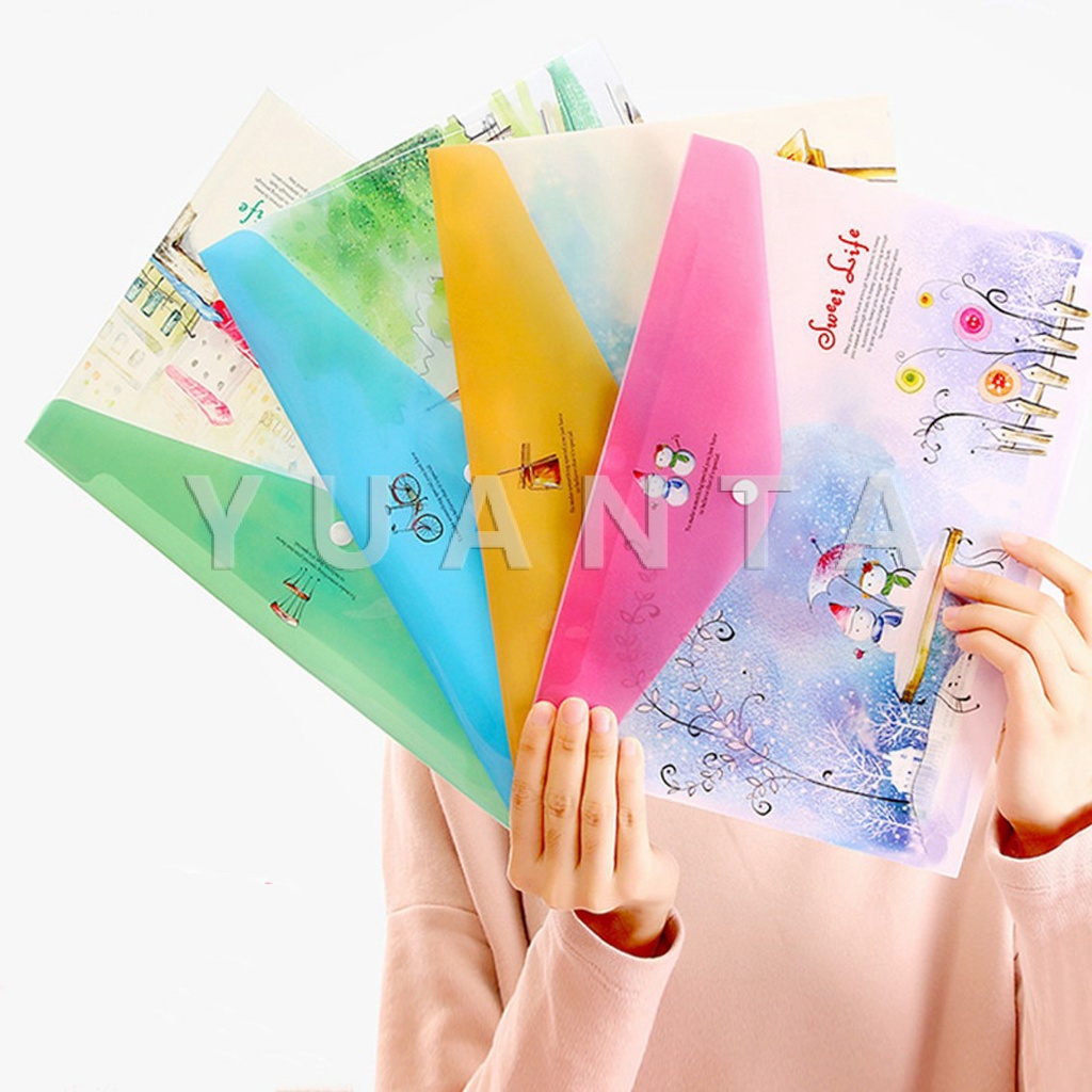 YUANTA *ลดค่า* แฟ้มเอกสาร แฟ้มกระดุม A4 พิมพ์ลายแฟนซี การ์ตูน น่ารัก นำเข้าเกาหลี คุณภาพดี คอลเลคชั่น แฟ้มกระดุมพลาสติก