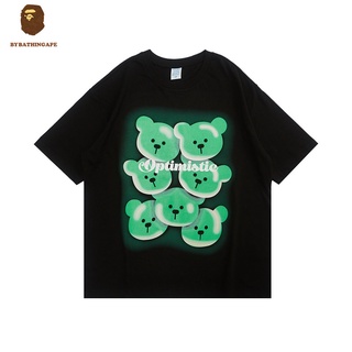 Bape ROCKY เสื้อยืดแขนสั้นลําลอง ผ้าฝ้าย พิมพ์ลายหมี ทรงหลวม แฟชั่นฤดูร้อน สําหรับผู้ชาย