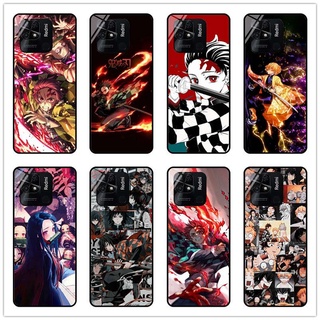 เคสโทรศัพท์มือถือกระจกนิรภัย แบบแข็ง ลายการ์ตูนอนิเมะ Demon Slayer: Kimetsu No Yaiba สําหรับ Redmi 10A Redmi 10c