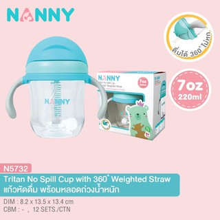 N5732 แก้วหัดดื่มหลอดเด้ง มีกันสำลัก 7oz. 220 มล. ไม่ดูดไม่ไหล Nanny ไทรทัน