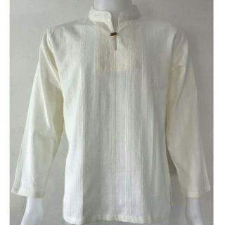 [ส่งฟรี]เสื้อผ้าฝ้าย 100% คอจีน กระดุม 1 เม็ด สีครีม แขนยาว