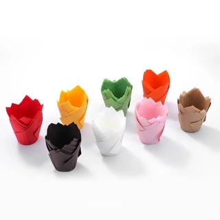 *พร้อมส่ง* ถ้วยมัฟฟินทรงทิวลิป (50ใบ) ถ้วยกระดาษทรงทิวลิป สีน้ำตาลลายทอง ถ้วยกระดาษ ทรงทิวลิป