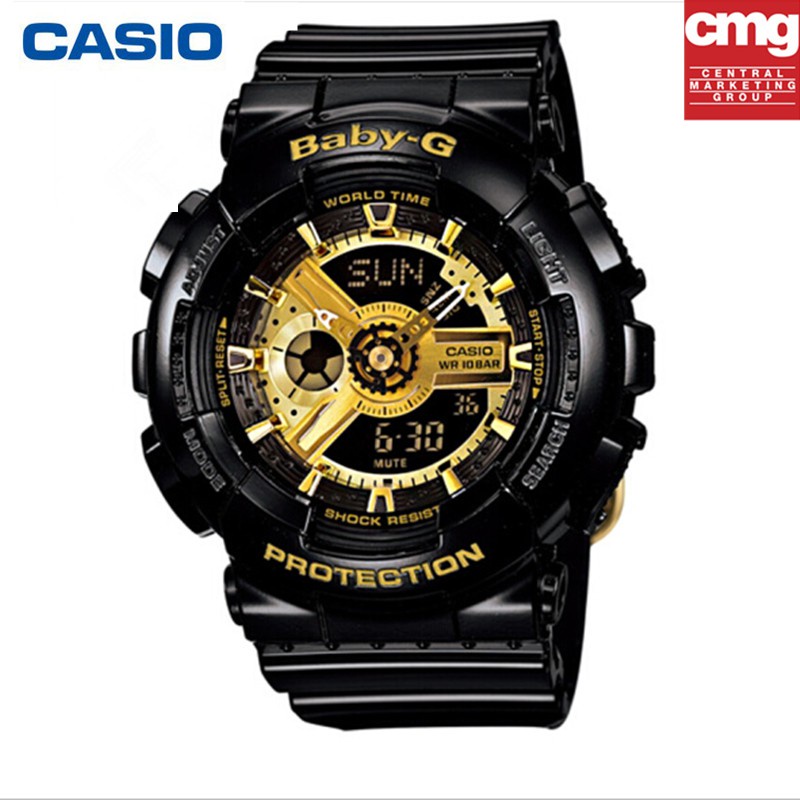 MK Casio นาฬิกา Baby-g - BA-110-1A แท้ 100% 1ปีประกัน กีฬานาฬิกากันน้ำ（Black/Gold）