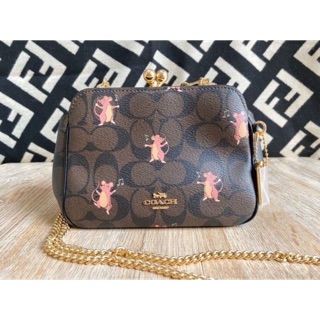 PEARL KISSLOCK CROSSBODY IN SIGNATURE CANVAS WITH PARTY MOUSE PRINT (COACH F80181) IM/BROWN PINK MULTI