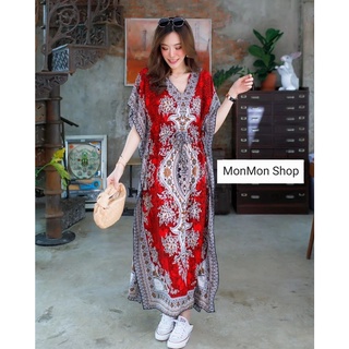 MONMONSHOP👗MON5723 Bohemain Maxi Dress แม็กซี่เดรสทรงปีกค้างคาวพิมพ์ลายสไตล์โบฮีเมี่ยน งานสวยโอเวอร์ไซต์ใส่สบายๆมากๆนะคะ