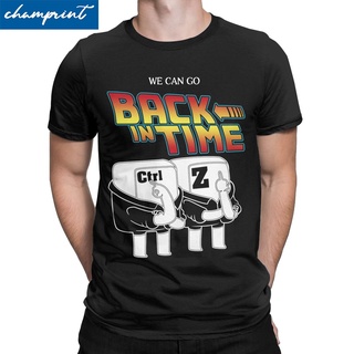 ผ้าฝ้าย 100%เสื้อยืด คอกลม พิมพ์ลาย Nerd Tech Back In Time Ctrl Z สไตล์วินเทจ สําหรับผู้ชายS-3XL