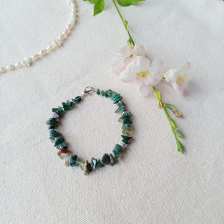 สร้อยข้อมือหิน หินสีเขียว หินแตก หินธรรมชาติ Green Stone Bracelet Tinypearlxoxo N1265