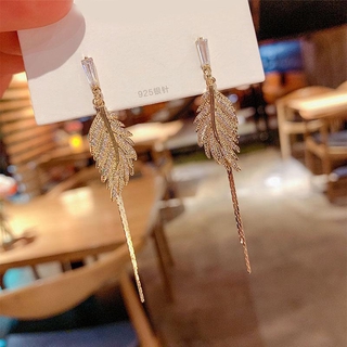 925 Silver Needle High Quality Leaf Feather Tassel Earrings