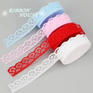 ริบบิ้นผ้าลูกไม้สีขาว ชมพู แดง น้ําเงิน สําหรับตกแต่งงานฝีมือ ขนาด 15 มม.