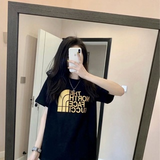 เสื้อยืดแขนสั้น คอกลม ผ้าฝ้าย พิมพ์ลาย No rth Face พร้อมป้ายฉลากเสื้อยืด เสื้อยืดผู้หญิง