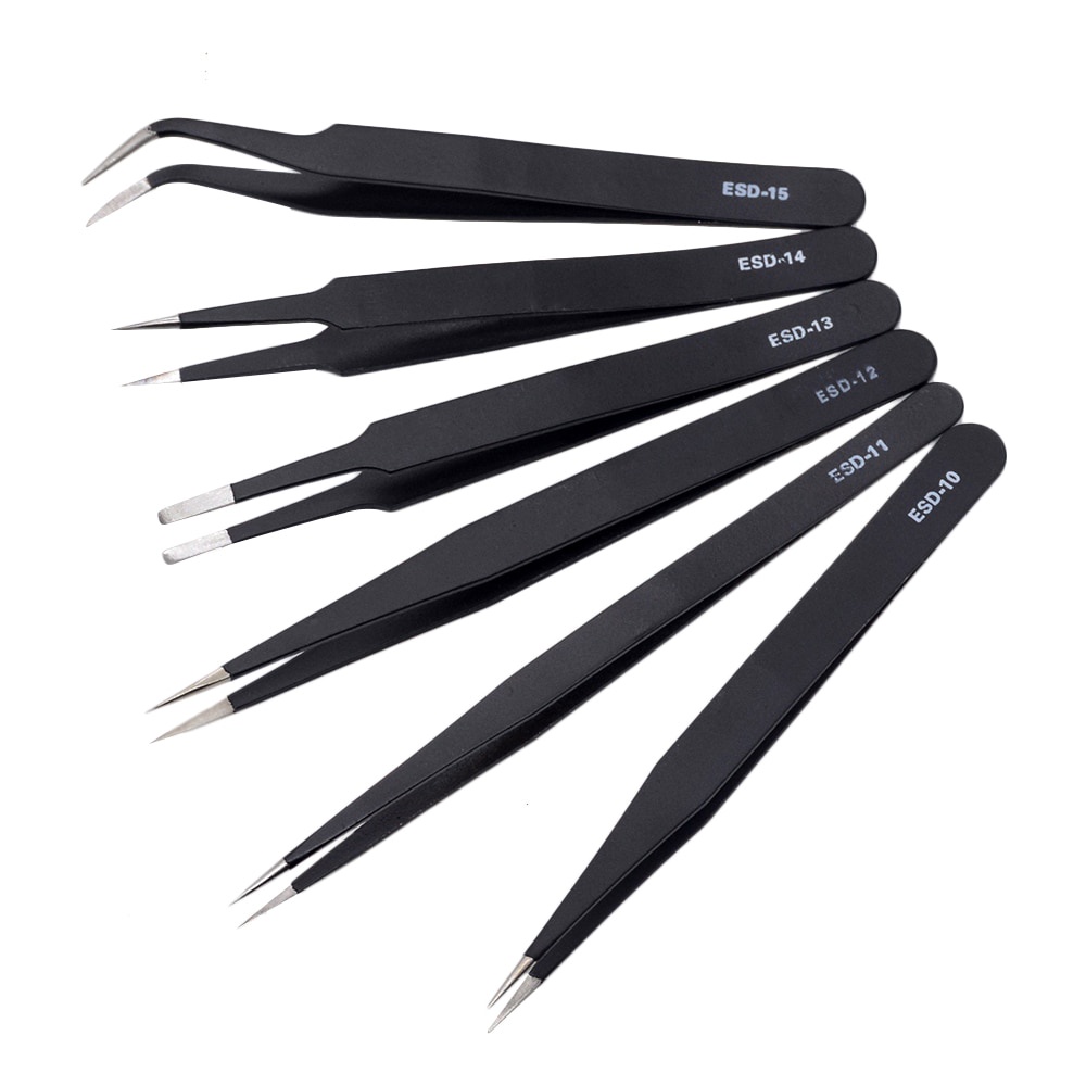 1/6 ชิ้น Anti-static ESD แหนบสแตนเลสเครื่องมือบํารุงรักษาอุตสาหกรรม Precision โค้งตรงแหนบซ่อมเครื่องมือใหม่
