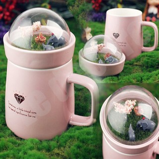แก้วน้ำเซรามิก ชมวิวสวนบนฝาปิด สีชมพู  รุ่น 0001-VGP