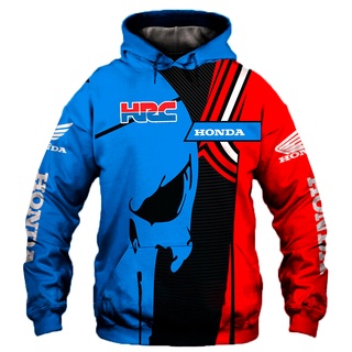 เสื้อแจ็กเก็ต เสื้อฮู้ดดี้ พิมพ์ลายโลโก้ Honda Car Wing HRC 3D มีซิป สไตล์ฮาราจูกุ สําหรับผู้ชาย 2022