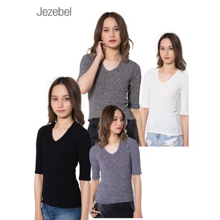 Jezebel เสื้อยืด V Neckline Textured