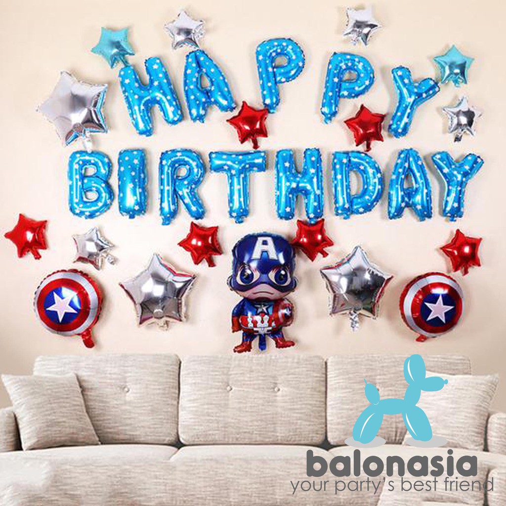 Balonasia ชุดตกแต่งกัปตันอเมริกา + โล่ Hbd