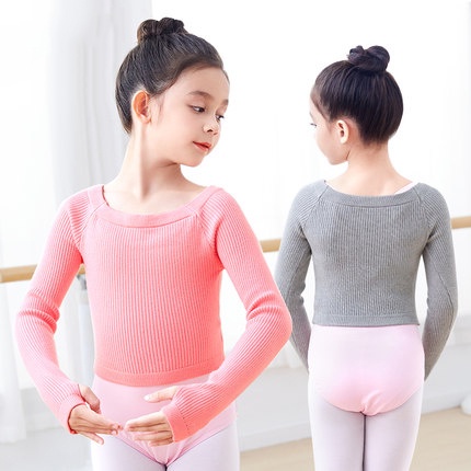 สาวเต้นรําเสื้อกันหนาวนุ่มแขนยาวเสื้อถักเด็กยืดหยุ่นแบนไหล่เสื้อกันหนาว