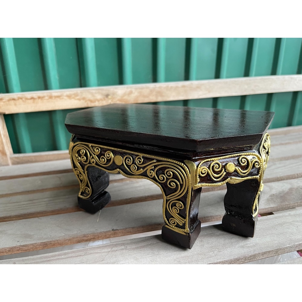 ฐานพระไม้สัก สีไม้โอ๊ค เข้ามุม3ขนาด เดินเส้นทอง ขาสิงห์ ฐานรองพระ ตั้งโต๊ะทำงาน แท่นวางพระ ฐานวางพระ ฐานตั้งบูชาพระ - รูปที่ 5