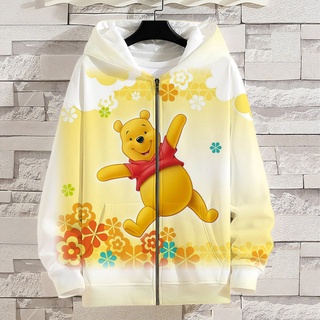 Spring Disney Cartoon 3D Printing Winnie the Pooh Hoodie Casual Mens Womens Streetwear Zipper Hoodie