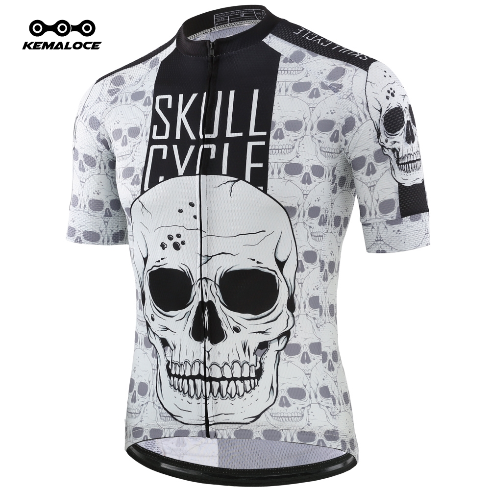KEMALOCE สีเทากะโหลกศีรษะเสื้อปั่นจักรยาน ผู้ชายภูเขาชุดปั่นจักยาน 2024สั้นครึ่งแขนเสื้อยืดจักรยาน