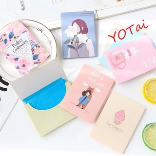 YOTAI กล่องหลากสีสัน กระดาษซับมัน 50 แผ่น กระดาษซับหน้ามัน ดูดซับความมันส่วนเกินได้ดี แผ่นกระดาษซับมัน ราคาถูก