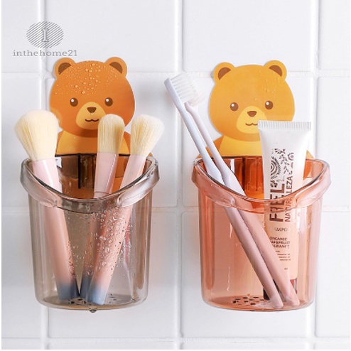 T104  ชั้นวางของในห้องน้ำติดผนัง กล่องเก็บอุปกรณ์อาบน้ำ ที่วางแปรงสีฟัน ***ลายหมีน้อย*** ที่วางยาสีฟัน