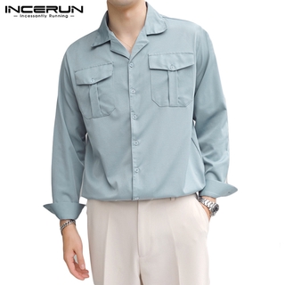 Incerun เสื้อเชิ้ตแขนยาวติดกระดุมทรงหลวมแฟชั่นสําหรับผู้ชาย