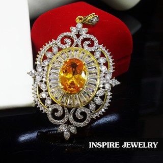 INSPIRE JEWELRY จี้พลอยบุษราคัมล้อมเพชรสวิส งานดีไซด์ สวยงามพร้อมกล่อง