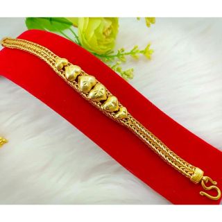 สร้อยข้อมือสี่เสาคู่ 5 หัวใจ 2 บาท งาน 3 ไมครอน ทองไมครอน ทองชุบ ทองปลอม ทองโคลนนิ่ง ทองหุ้ม